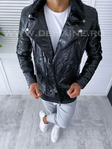 Geaca barbati neagra piele ecologica B2810 D1-5